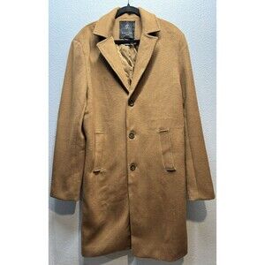 Mens Big & Tall Mid-Weight Tan Woven Peak Lapel Long Coat Shaquille ONeal LT